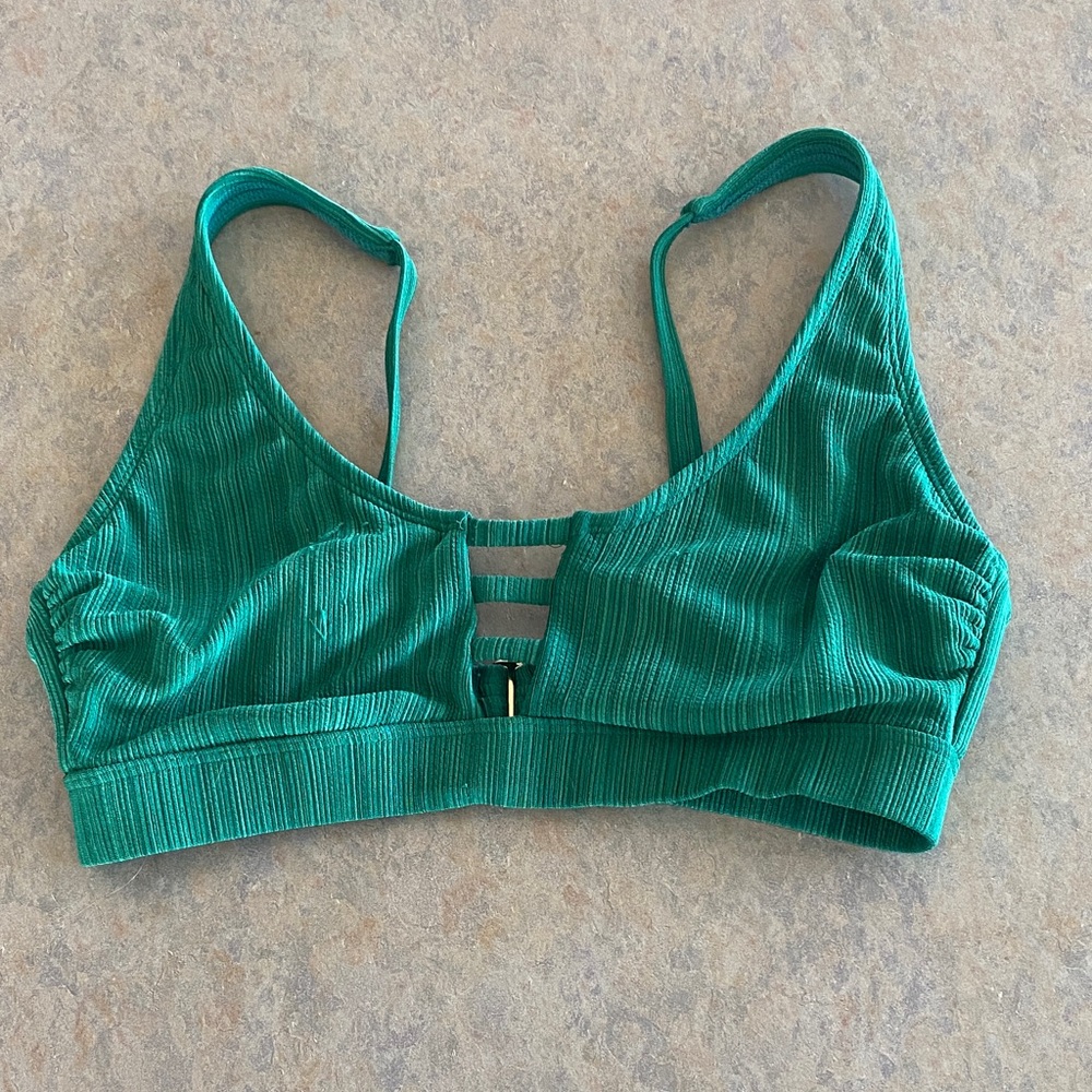 Green Ribbed Strappy Swimsuit Top